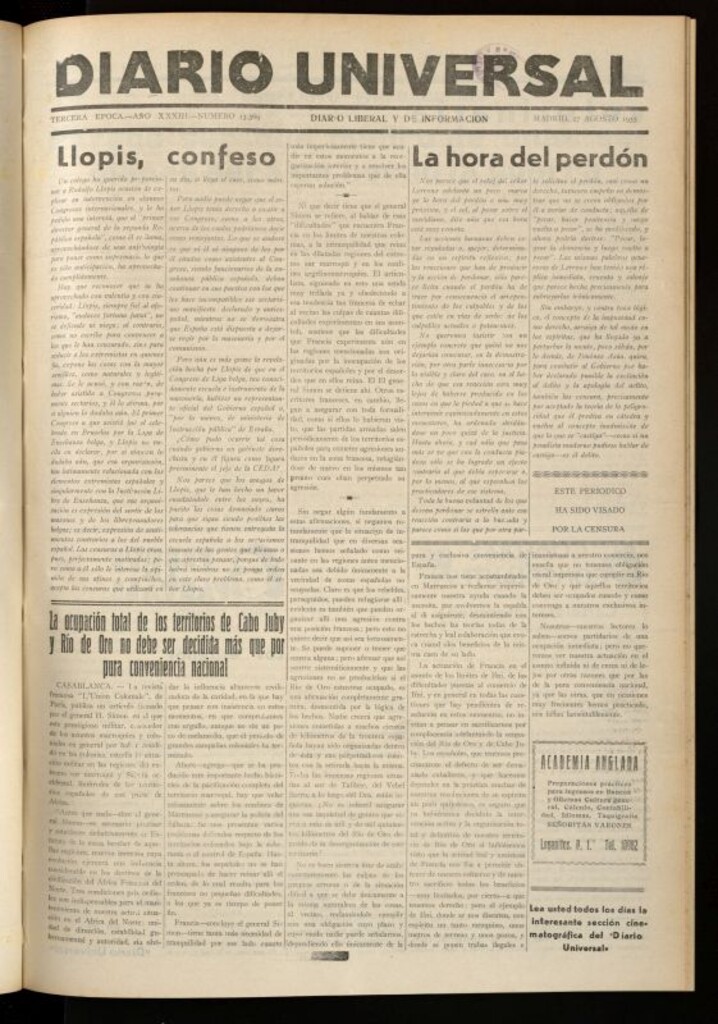 Miniatura de Diario Universal del 27 de agosto de 1935