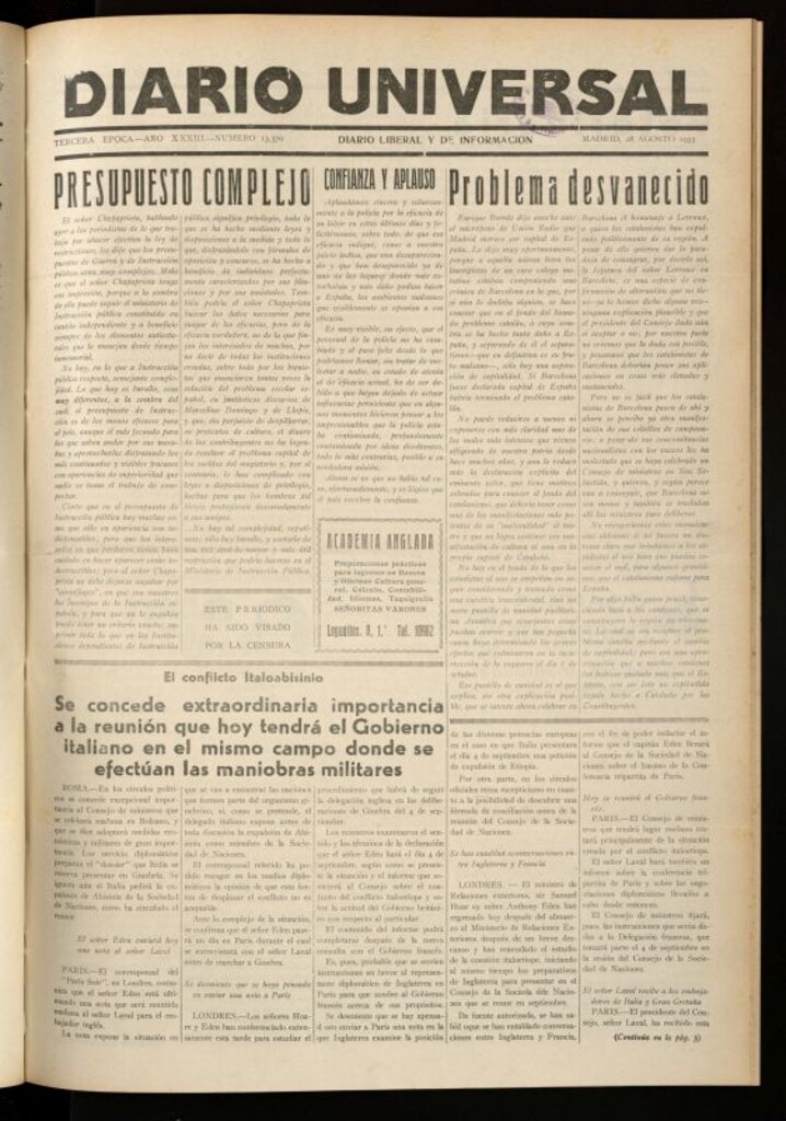 Miniatura de Diario Universal del 28 de agosto de 1935