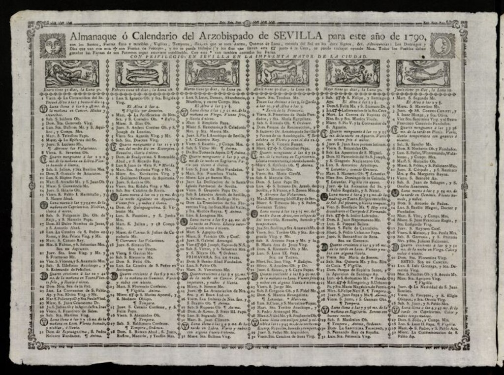Miniatura de Almanak, o Kalendario de este año de 1790