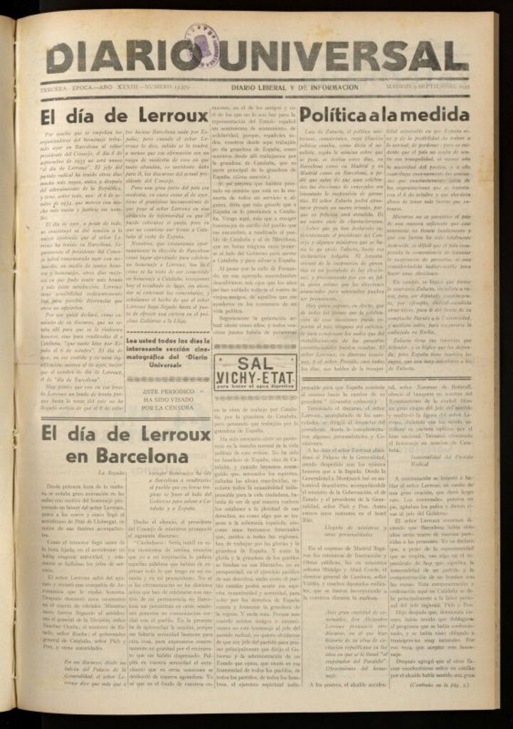 Miniatura de Diario Universal del 9 de septiembre de 1935