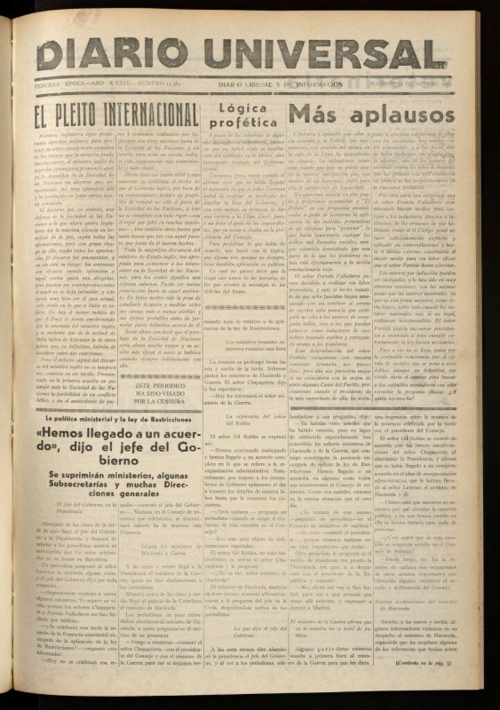 Miniatura de Diario Universal del 12 de septiembre de 1935