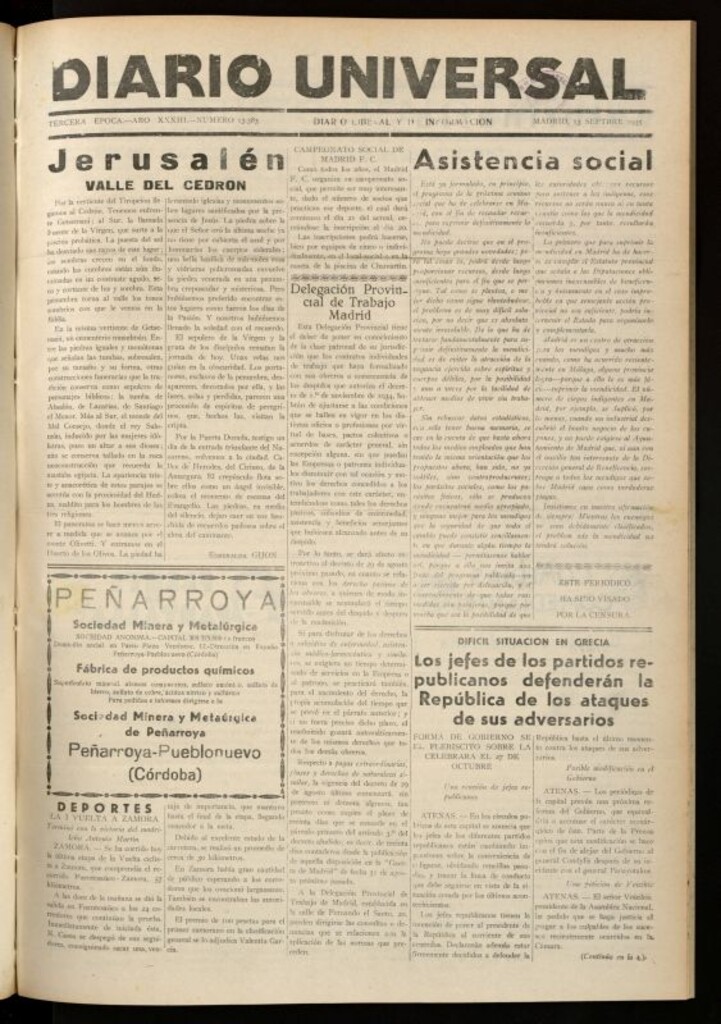 Miniatura de Diario Universal del 13 de septiembre de 1935