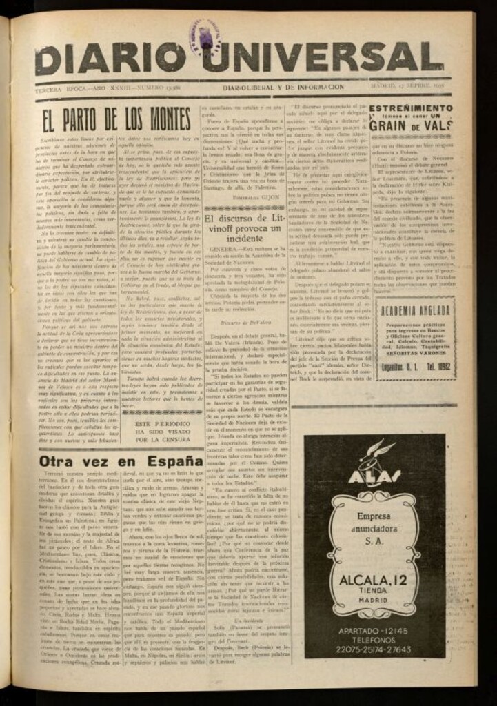 Miniatura de Diario Universal del 17 de septiembre de 1935