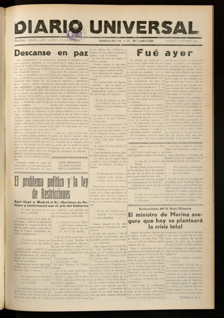 Miniatura de Diario Universal del 20 de septiembre de 1935