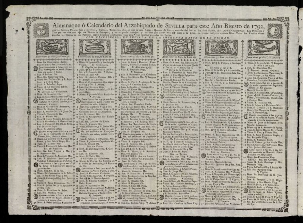Miniatura de Almanak, o Kalendario de este año de 1792