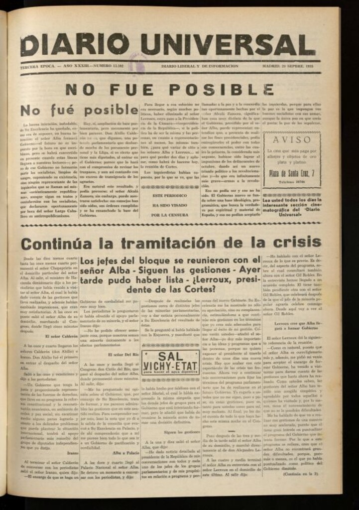 Miniatura de Diario Universal del 24 de septiembre de 1935