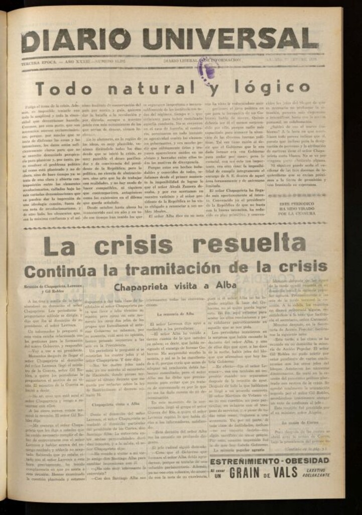 Miniatura de Diario Universal del 25 de septiembre de 1935