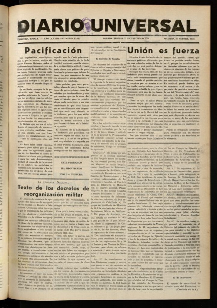 Miniatura de Diario Universal del 27 de septiembre de 1935