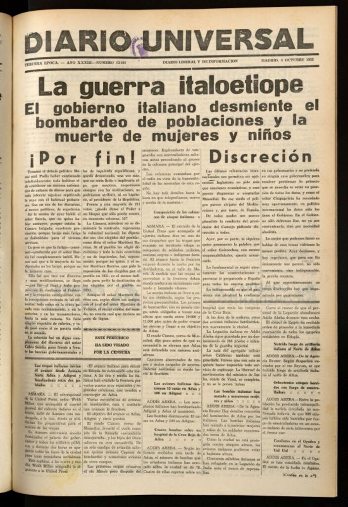 Miniatura de Diario Universal del 4 de octubre de 1935