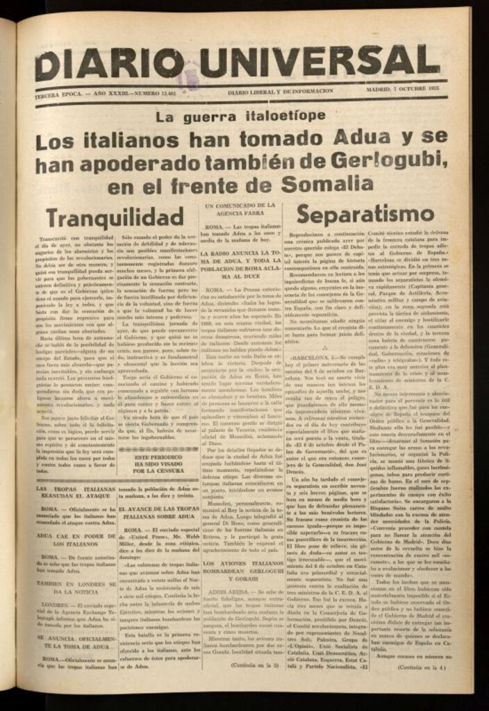 Miniatura de Diario Universal del 7 de octubre de 1935
