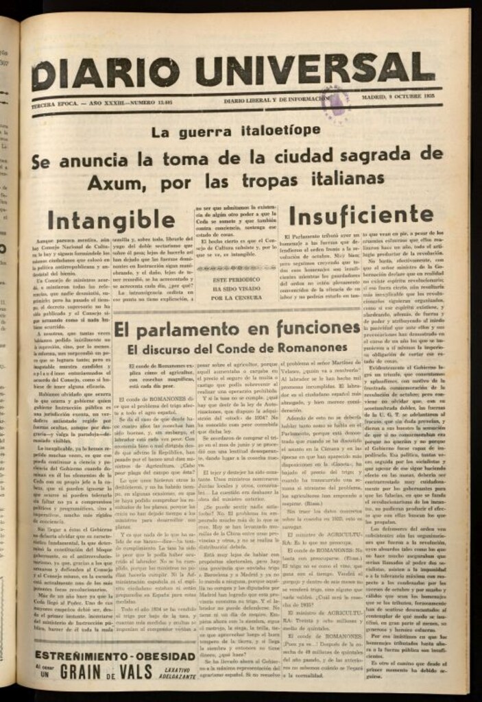 Miniatura de Diario Universal del 9 de octubre de 1935