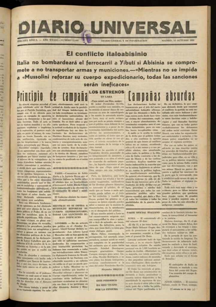 Miniatura de Diario Universal del 14 de octubre de 1935
