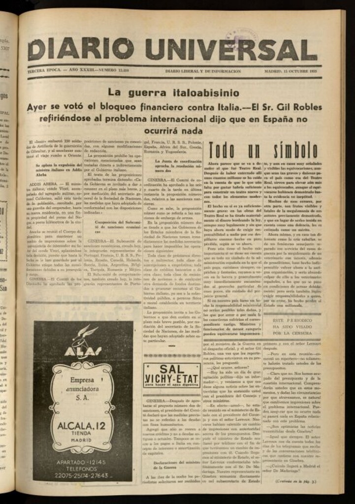 Miniatura de Diario Universal del 15 de octubre de 1935