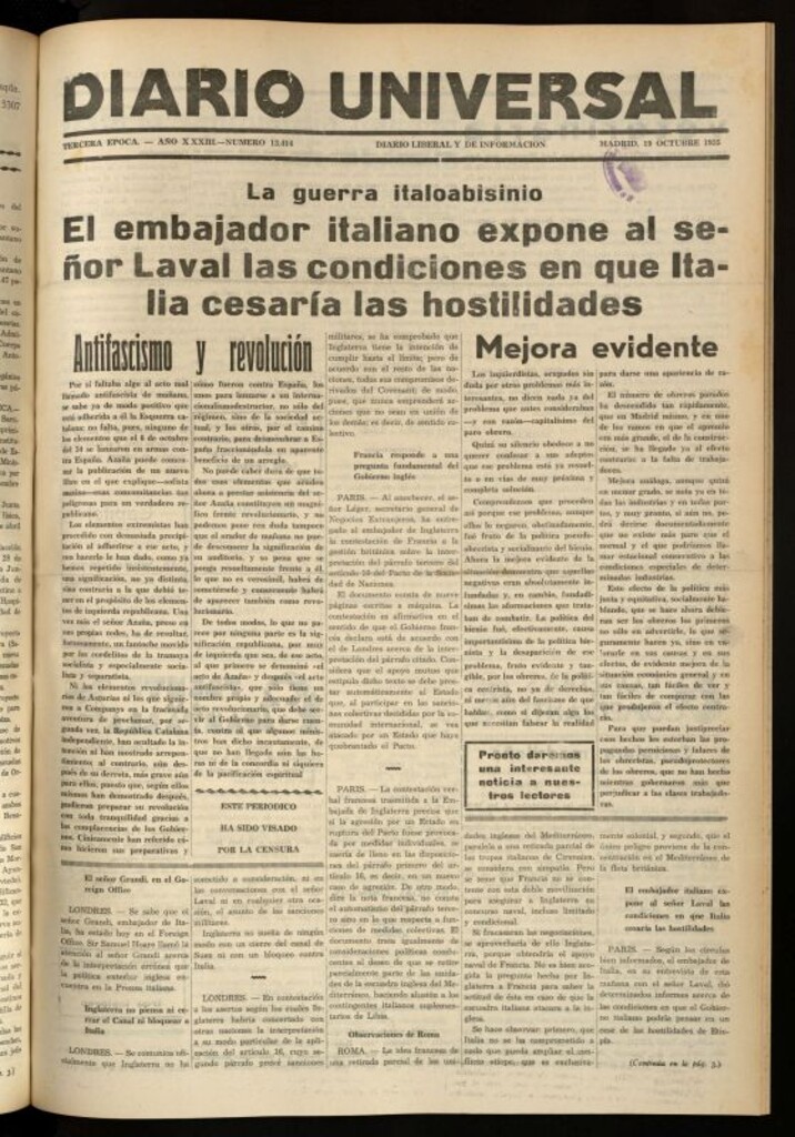 Miniatura de Diario Universal del 19 de octubre de 1935