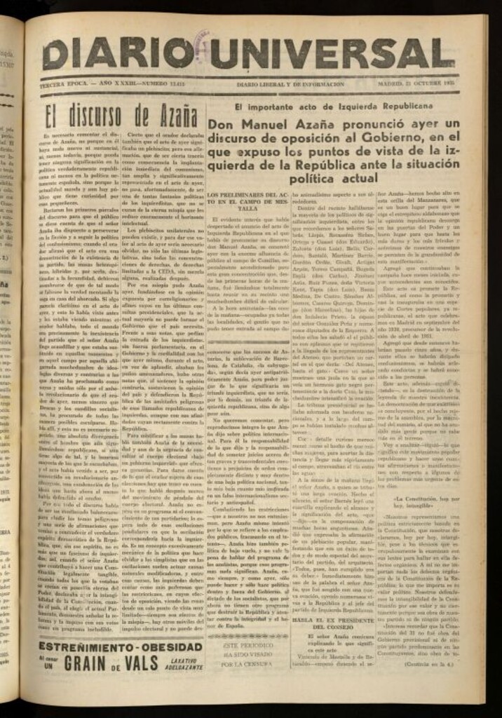 Miniatura de Diario Universal del 21 de octubre de 1935