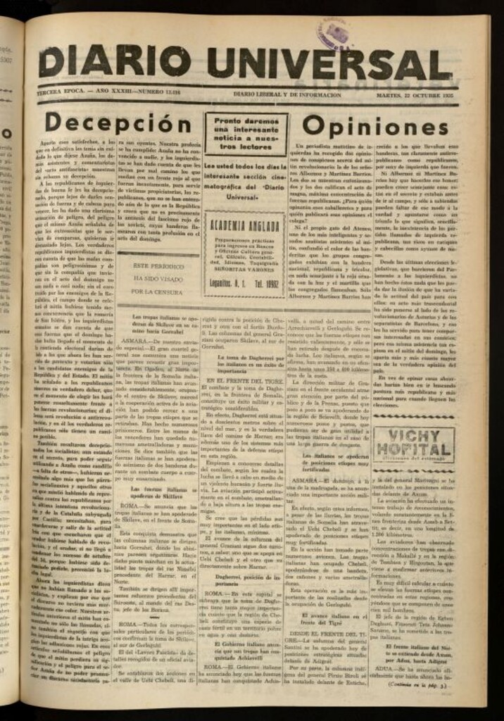 Miniatura de Diario Universal del 22 de octubre de 1935