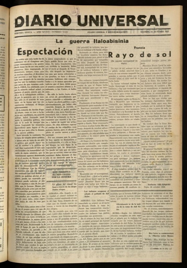 Miniatura de Diario Universal del 28 de octubre de 1935