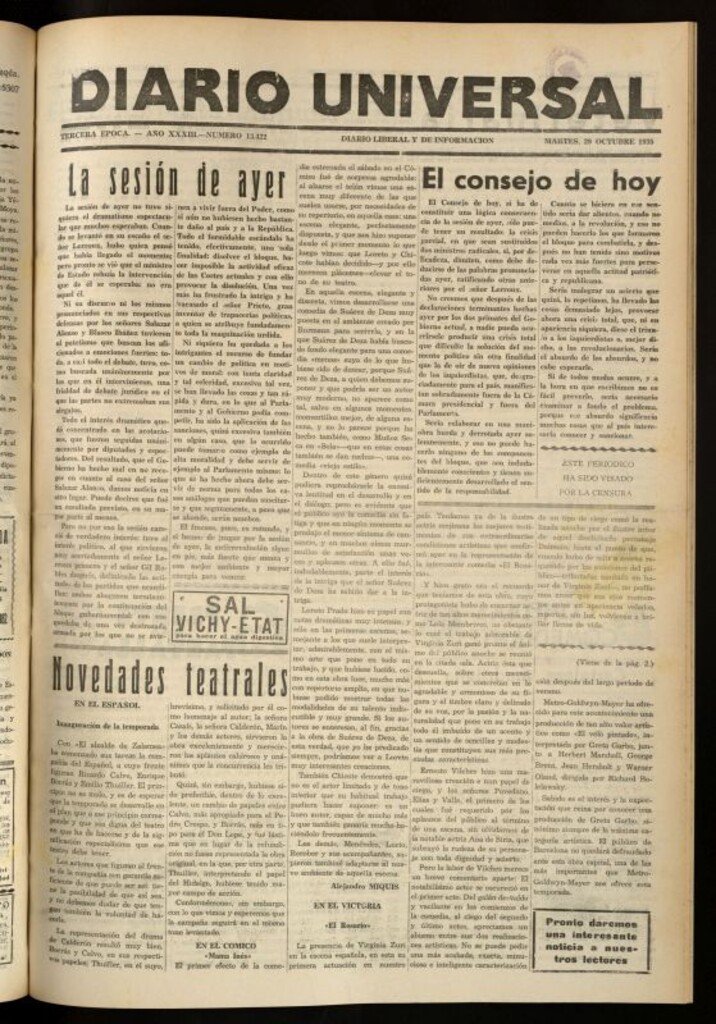 Miniatura de Diario Universal del 29 de octubre de 1935