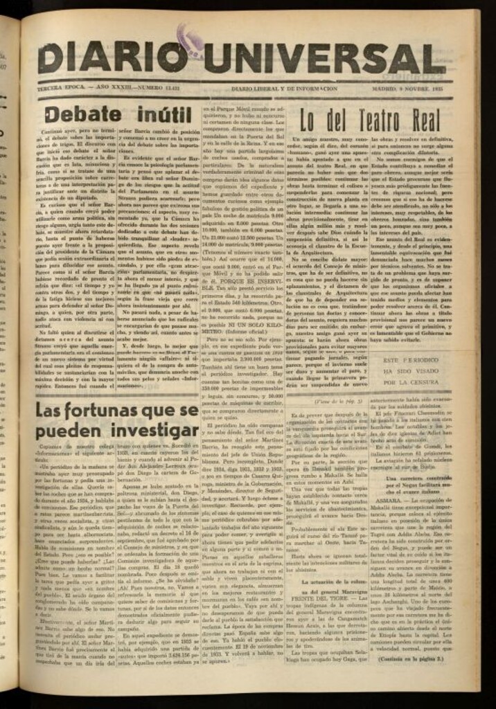 Miniatura de Diario Universal del 9 de noviembre de 1935