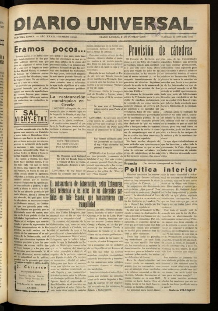Miniatura de Diario Universal del 11 de noviembre de 1935