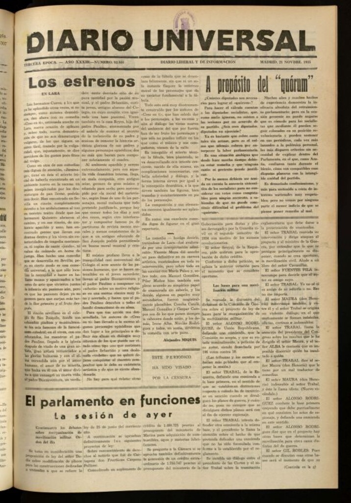 Miniatura de Diario Universal del 21 de noviembre de 1935