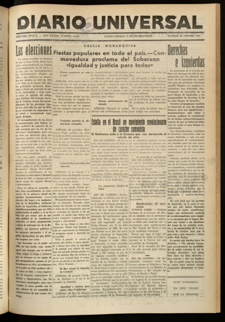 Miniatura de Diario Universal del 26 de noviembre de 1935