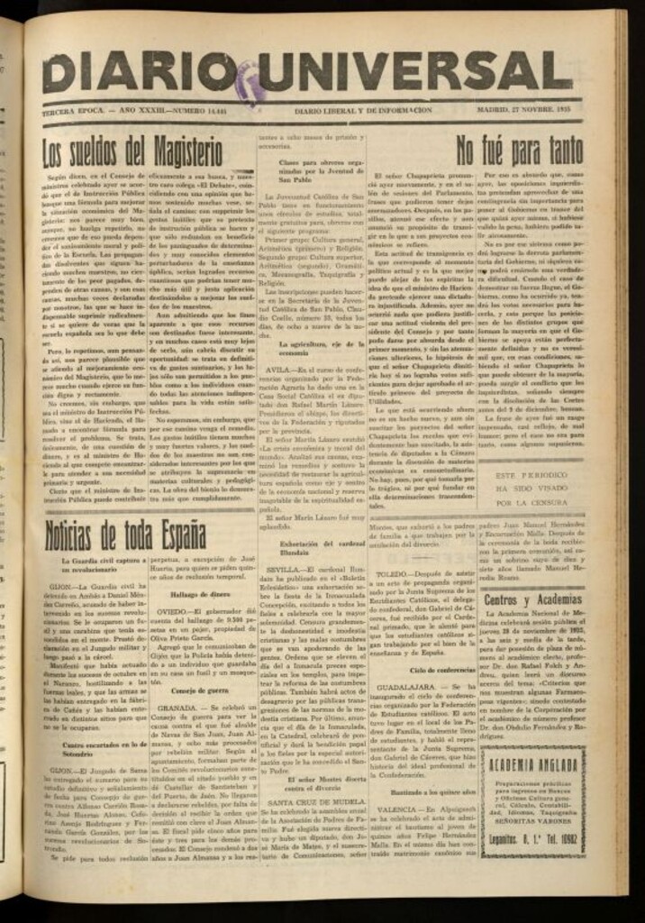Miniatura de Diario Universal del 27 de noviembre de 1935