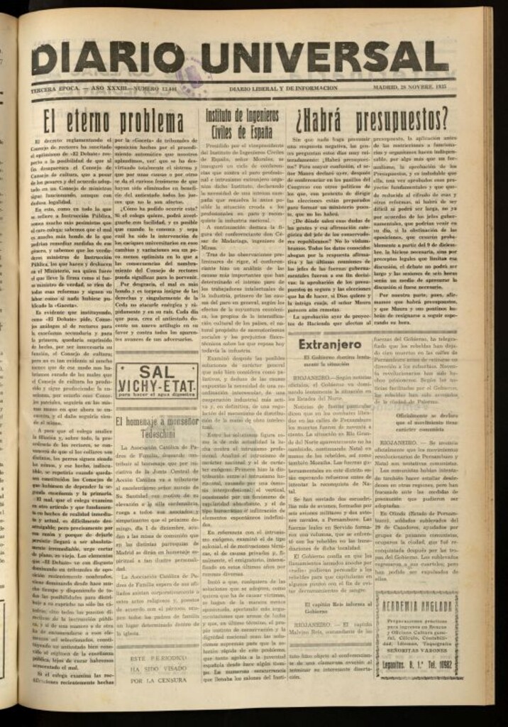Miniatura de Diario Universal del 28 de noviembre de 1935