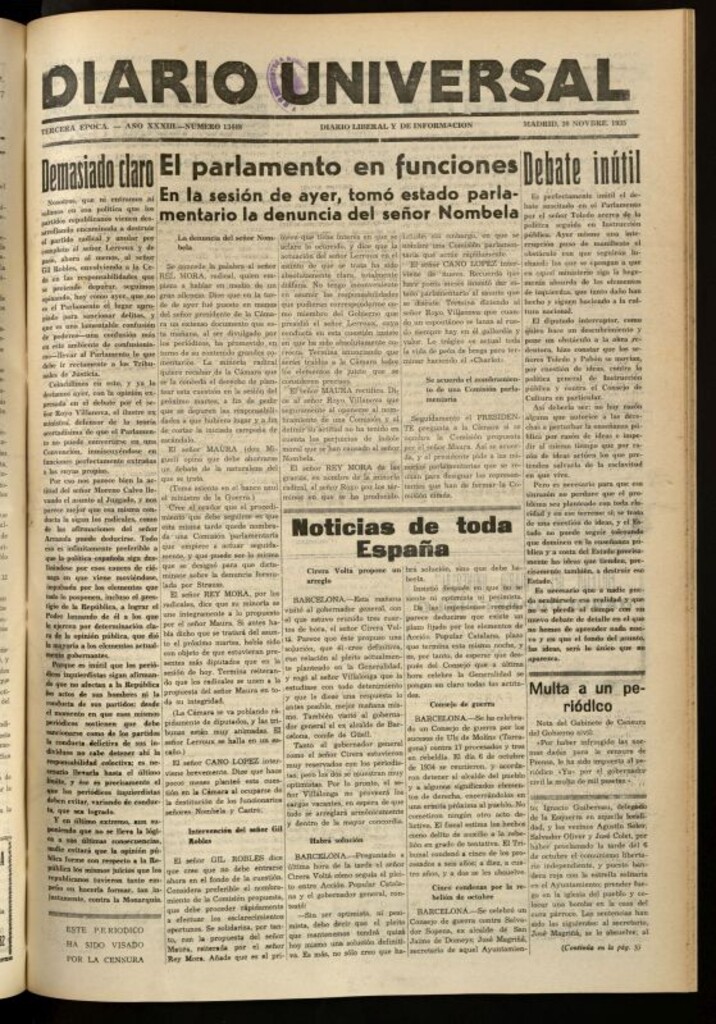 Miniatura de Diario Universal del 30 de noviembre de 1935