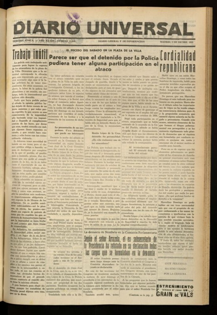 Miniatura de Diario Universal del 2 de diciembre de 1935