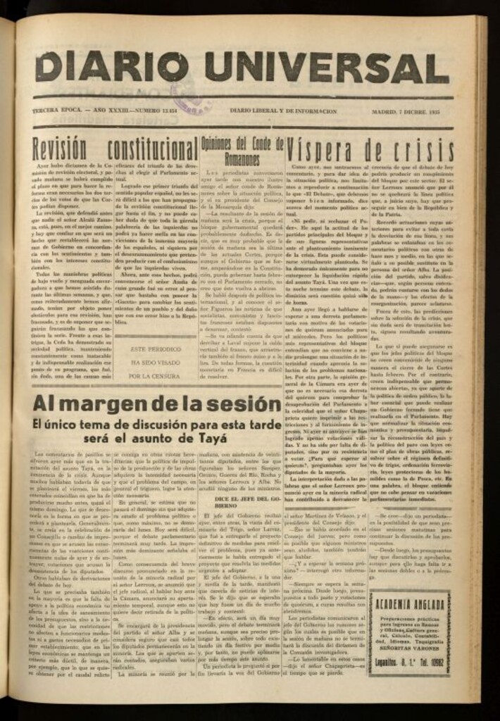 Miniatura de Diario Universal del 7 de diciembre de 1935