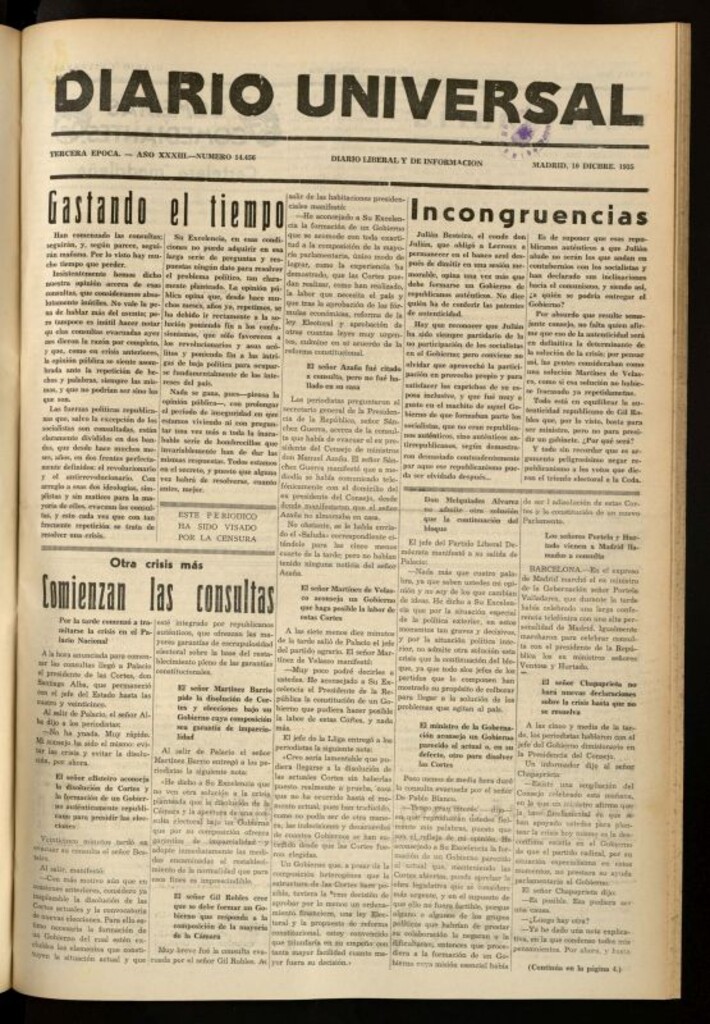 Miniatura de Diario Universal del 10 de diciembre de 1935