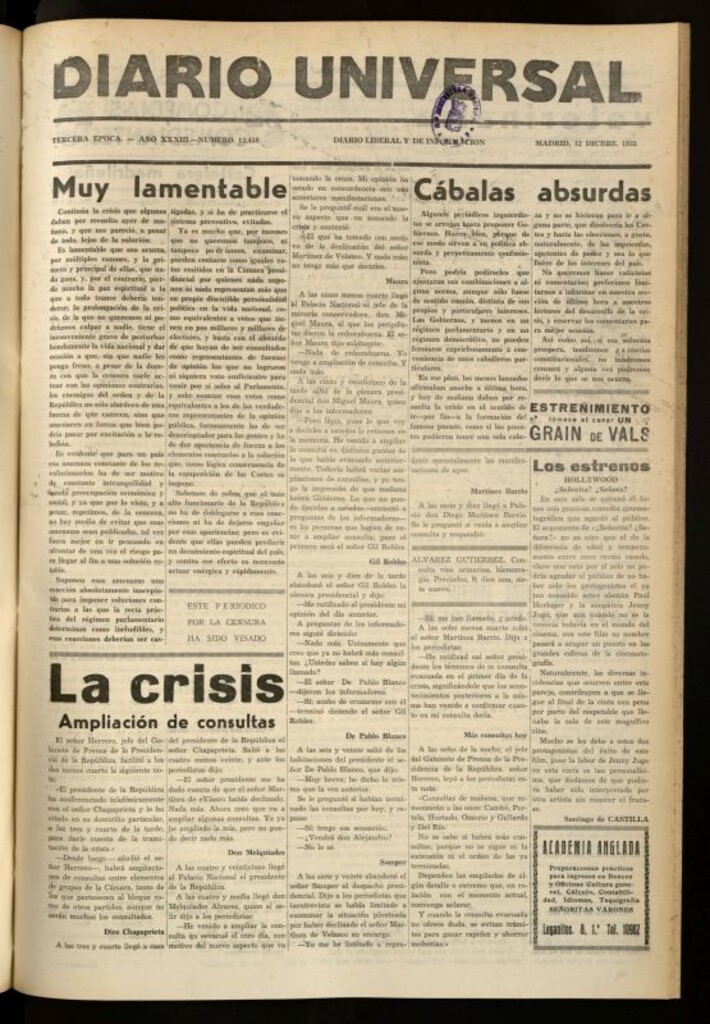 Miniatura de Diario Universal del 12 de diciembre de 1935