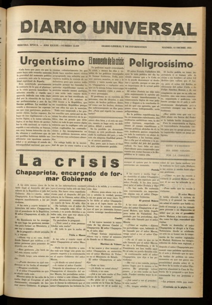 Miniatura de Diario Universal del 13 de diciembre de 1935