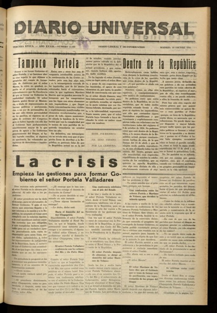Miniatura de Diario Universal del 14 de diciembre de 1935