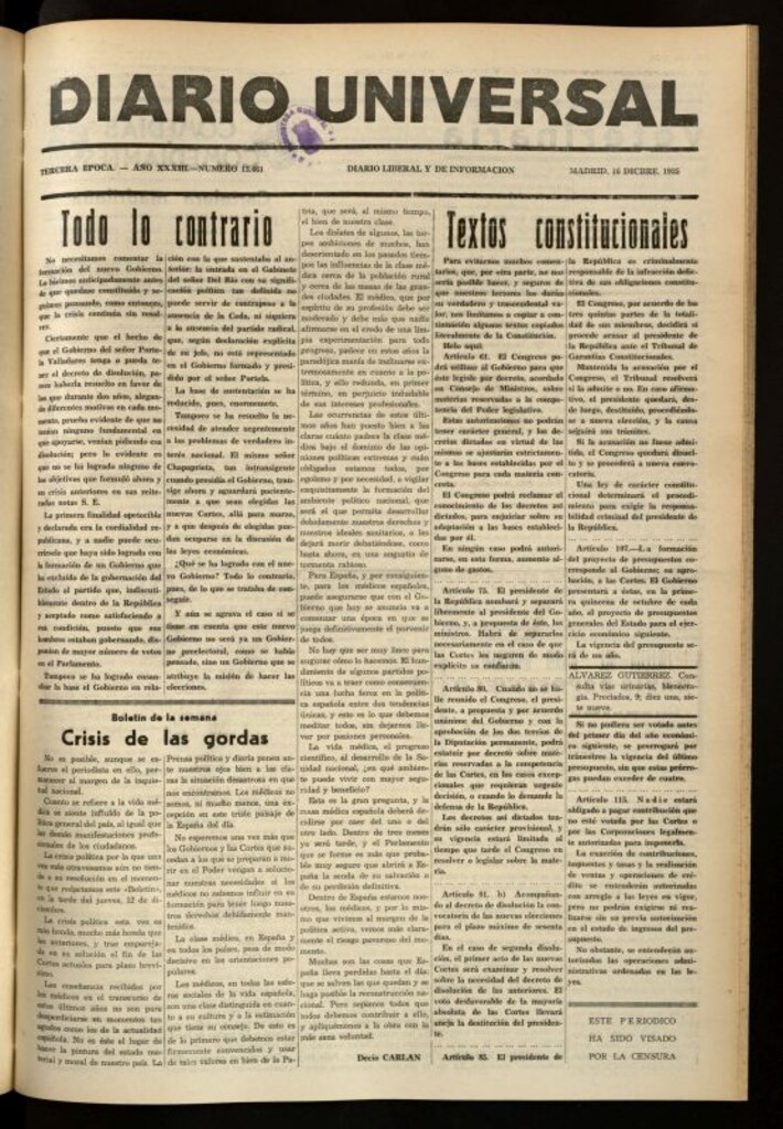 Miniatura de Diario Universal del 16 de diciembre de 1935
