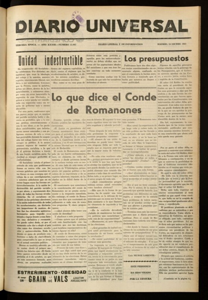 Miniatura de Diario Universal del 18 de diciembre de 1935