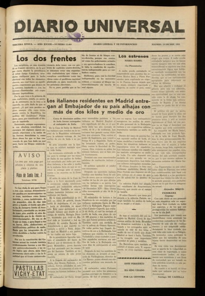 Miniatura de Diario Universal del 19 de diciembre de 1935