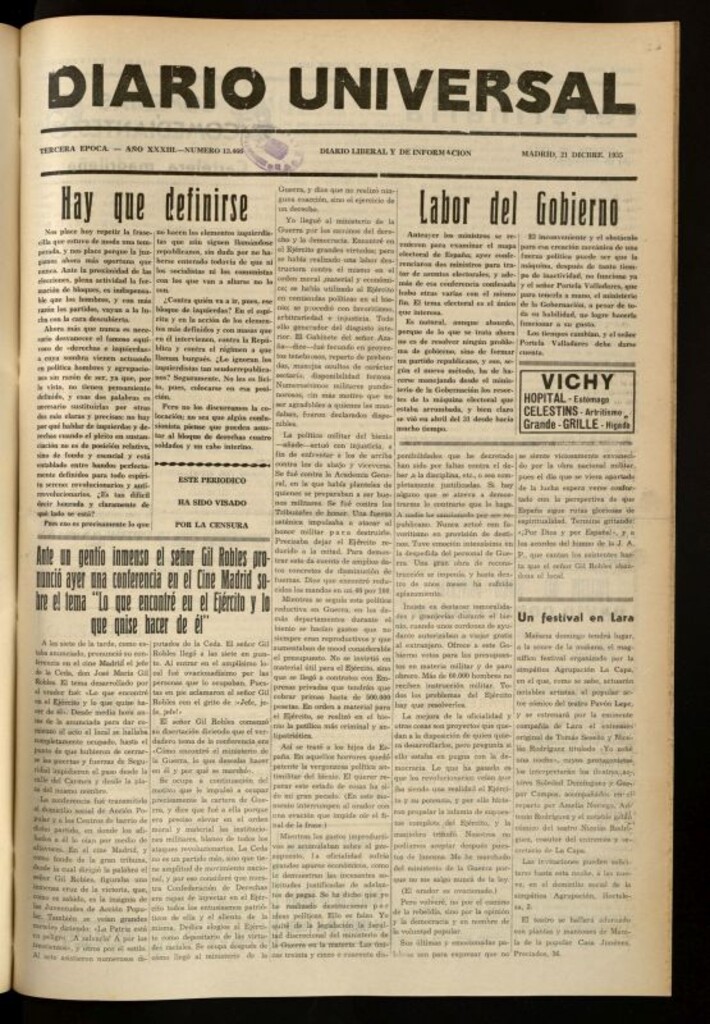 Miniatura de Diario Universal del 21 de diciembre de 1935