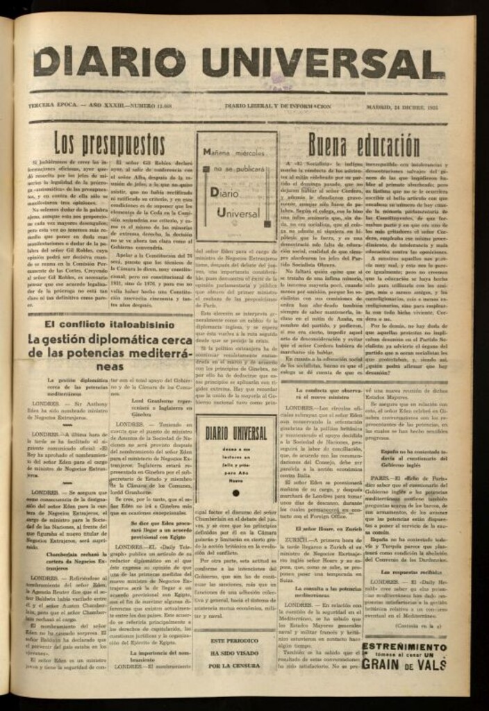 Miniatura de Diario Universal del 24 de diciembre de 1935