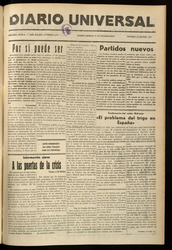 Miniatura de Diario Universal del 28 de diciembre de 1935