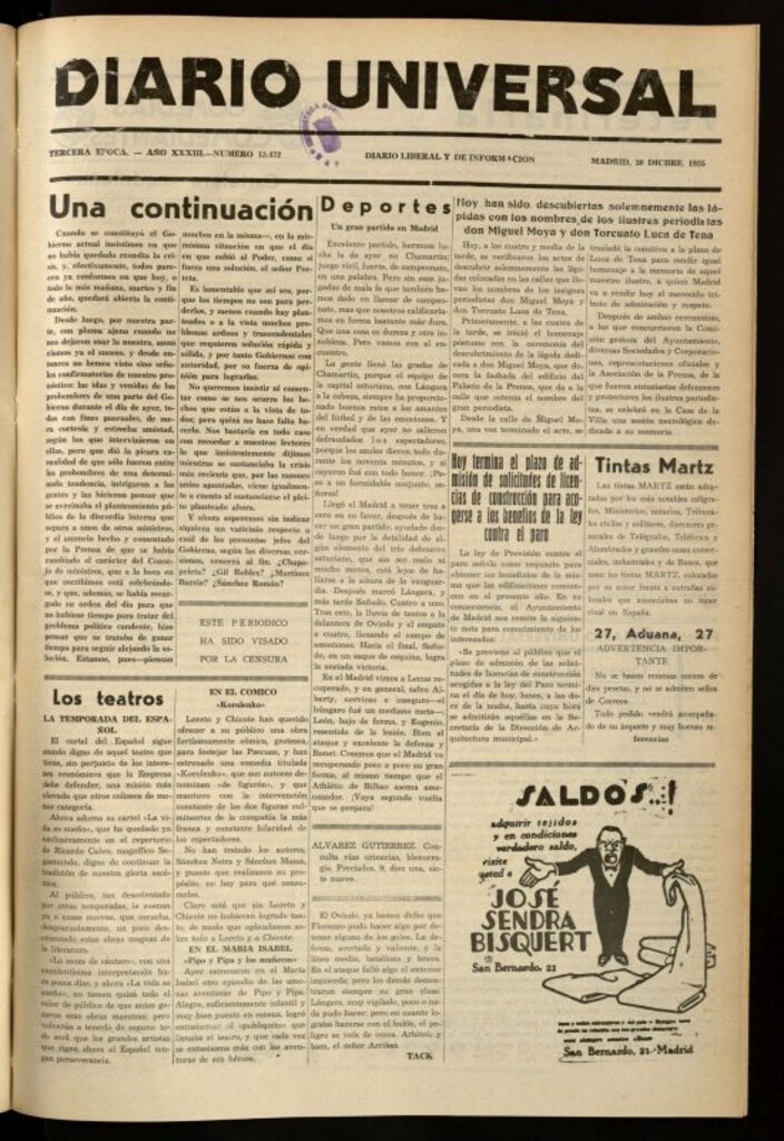 Miniatura de Diario Universal del 30 de diciembre de 1935