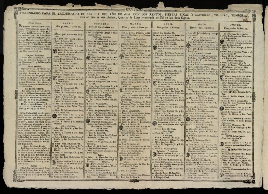 Miniatura de Almanak, o Kalendario de este año de 1806