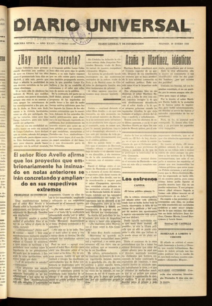 Miniatura de Diario Universal del 20 de enero de 1936
