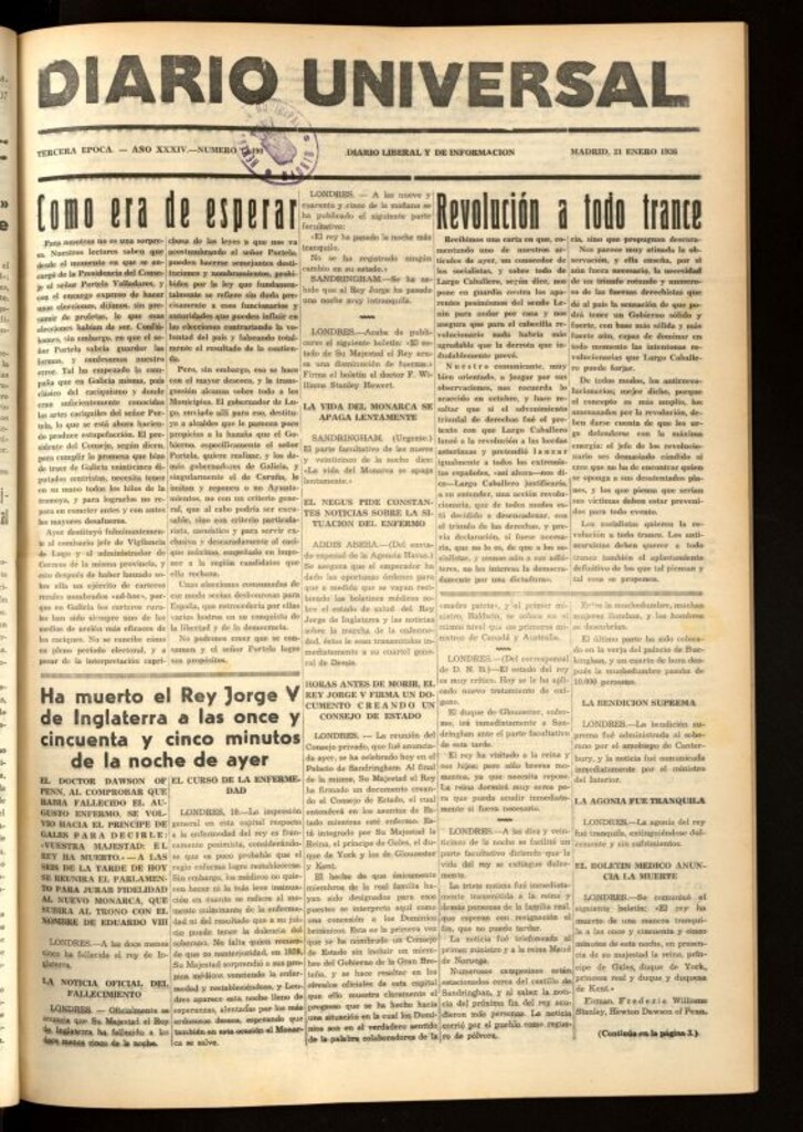Miniatura de Diario Universal del 21 de enero de 1936