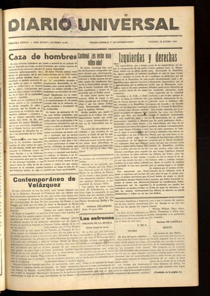 Miniatura de Diario Universal del 22 de enero de 1936