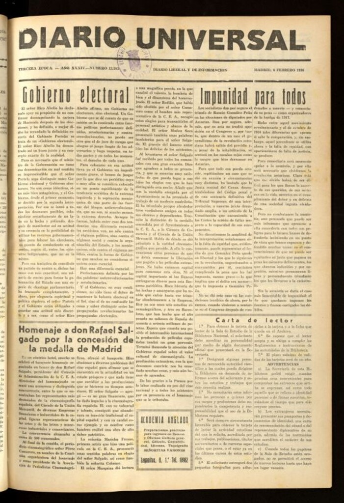 Miniatura de Diario Universal del 6 de febrero de 1936