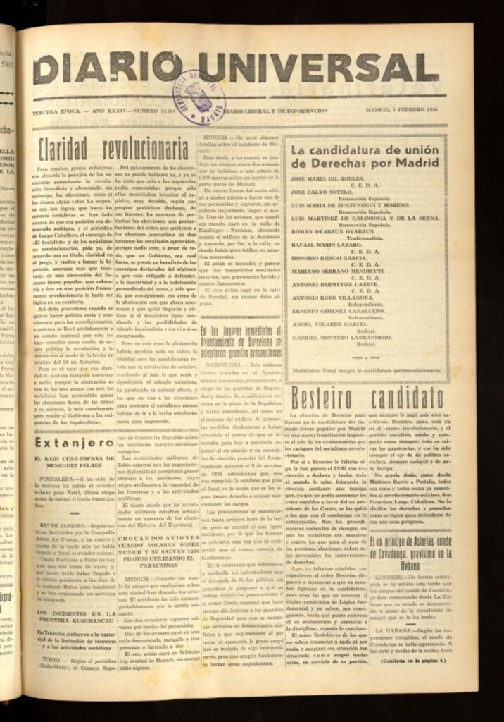 Miniatura de Diario Universal del 7 de febrero de 1936