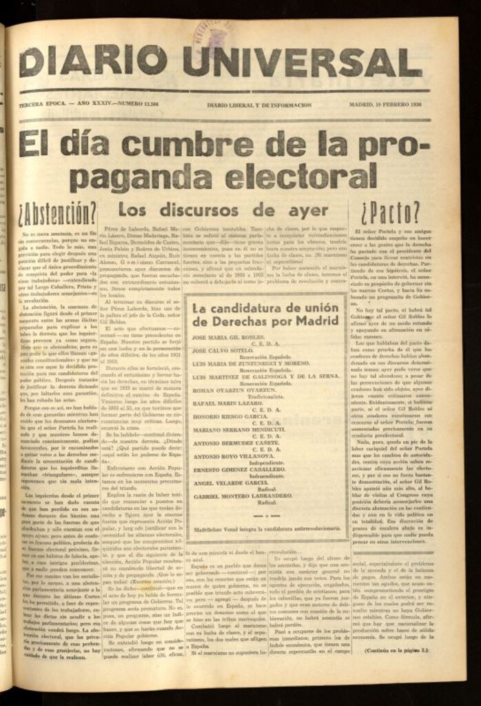 Miniatura de Diario Universal del 10 de febrero de 1936