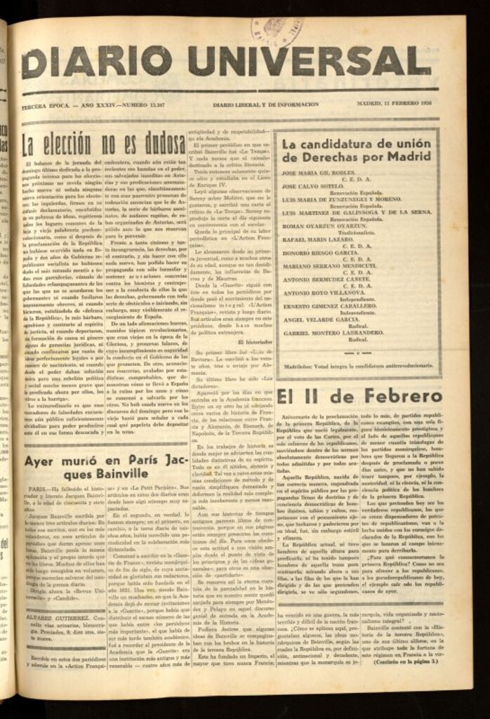 Miniatura de Diario Universal del 11 de febrero de 1936